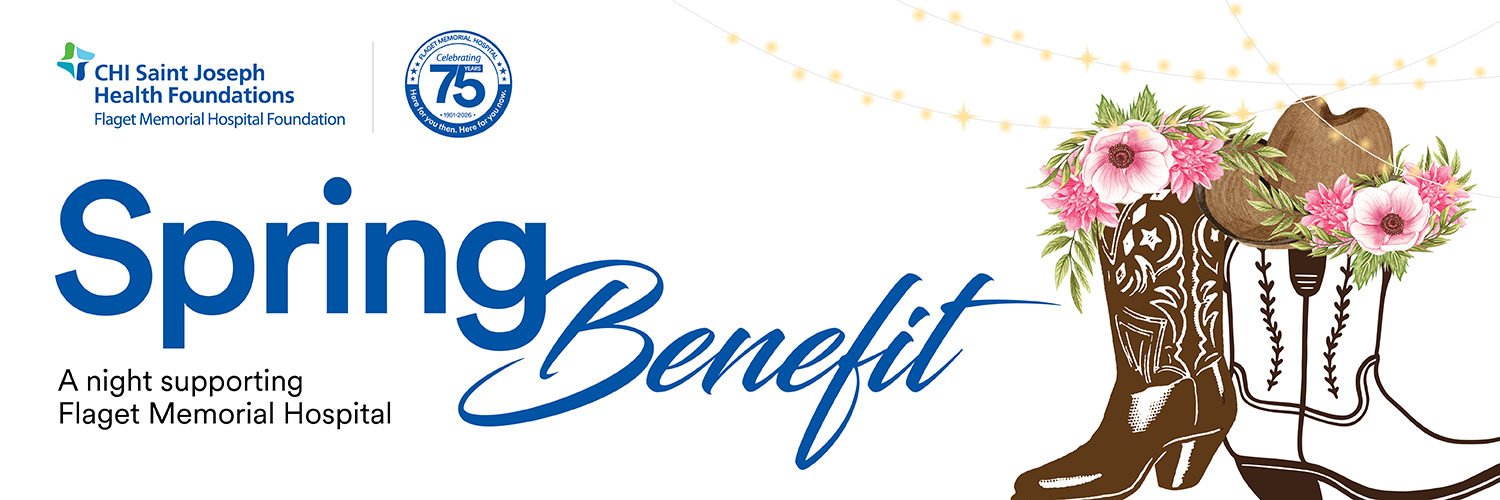Logo for the Flaget Memorial Hospital Foundation Spring Benefit - Boots with flowers in them and the Flaget Memorial Hospital Logo